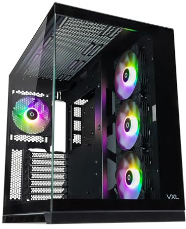 TECWARE VXL EVO Dual Chamber TG Infinity View Case, w/4 x (3 x Reverse Bladed) ARGB Fans (Black) Securable TG Panels Daisy Chain/Motherboard connector for Sync