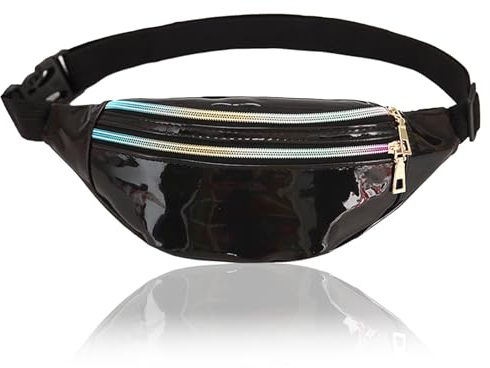 AYNKH Mode Metallic Bum Bag mit verstellbarem Riemen Glatter Reißverschluss DREI Fächer, wasserdichte Hüfttasche Stilvolle Fanny Pack für Party Festival Sport Outdoor Reisen Unisex