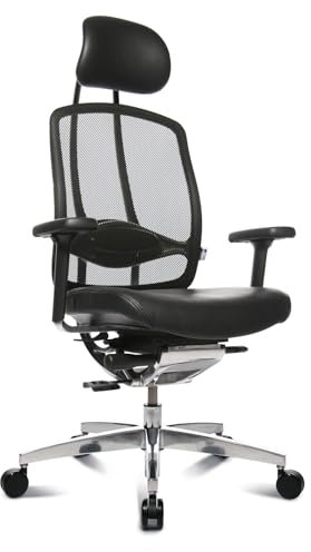 WAGNER Alu Medic 10 Limited ergonomischer Profi Bürostuhl Drehstuhl Schreibtischstuhl mit bewegter Sitzfläche durch Dondola Gelenk echt Leder schwarz
