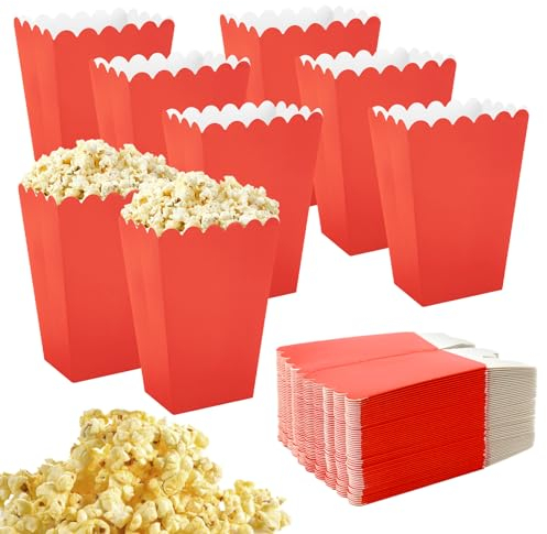 50 Piezas Bolsas de Palomitas de Maíz, Papel Contenedor Dulces Bolsas Palomitas, Cajas de Palomitas, Cartón Bolsas Palomitas mini cajas de papel para Picnics de Cine Preferencias de Boda (Rojo)
