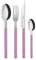 Sabre Paris | Ensemble de couverts de table 4 pièces Bistrot, couleur Rose et finition brillante. Comprend couteau, fourchette, cuillère à soupe et petite cuillère en Acier Inoxydable.