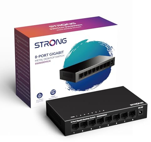Strong 8 Port Gigabit Network Switch, Metal Ethernet Splitter 1000Mbps | Lan Hub Plug & Play, Fanless Silent Design, Desktop or Wall-Mount for Streaming, Gaming & Stable Wired Connections