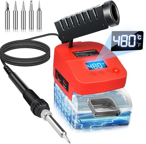 Saldatore senza fili per batteria Milwaukee M18 18 V a riscaldamento rapido, stazione di saldatura LCD digitale elettrica con porte di ricarica USB e tipo C, saldatore regolabile portatile per fai da