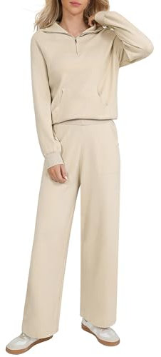 Totatuit Tuta Donna Completo 2 Pezzi Mezza Zip,Tuta da Ginnastica Due Pezzi Jogging Donna con Felpa a Maniche Lunghe,Pantaloni a Gamba Larga, Completo Sportiva Casual per Relax, Casa e Tempo Libero
