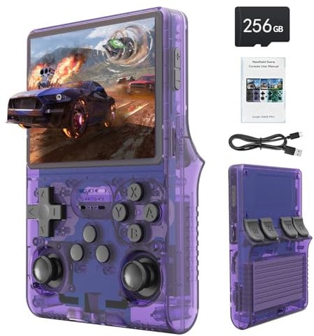 R40S Console de Jeu Portable, 30 000 Jeux rétro en 1 Console de Jeu avec système Linux Open Source, Carte TF 256 Go, écran IPS de 3.5 et Batterie 3 800 mAh (Pourpre)