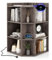 CASART Corner Bookcase with Charging Station, 4-Tier Cube Bookshelf Open Storage Cabinet, Triangle Book Shelf Wooden Storage Unit for Living Room Office Bedroom Playroom (Grey)