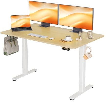 Claiks Bureau Électrique Réglable en Hauteur (FSC®) - Bureau Assis-Debout avec Mémoire, Gestion De Câbles, Moteur Silencieux, Design Ergonomique, Idéal pour Télétravail (Beige, 140 x 70 cm)