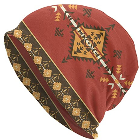 FJQWKLF Beanie-Mützen, ethnische Azteken, Indianer, lässige Manschette, Totenkopf-Strickmütze, warme Skimütze für den Winter und den Sommer
