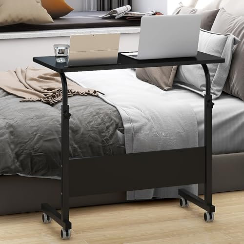 AuraCraft Laptoptisch Mit Rollen,Nut,Höhenverstellbarer 71-90cm,Schreibtisch klein,Computertisch PC Tisch,Laptopständer,Mobiler Beistelltisch Pflegetisch,Für Bett und Sofa (Schwarz, 80 * 40CM)