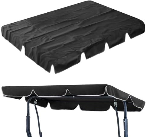 CPROSP Techo Columpio Jardin Exterior (180 x 110 cm / 210 x 145 cm), Funda Repuesto Balancin con 2 Canales , Tejido 100% Oxford 600D, Impermeable y con Protección UV, Negro