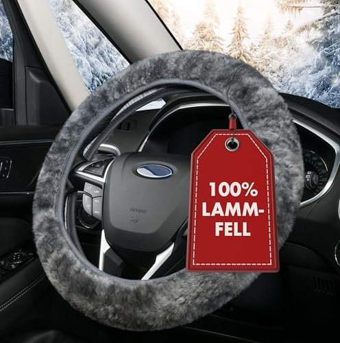 Walser Lammfell Lenkradbezug Auto, 100% Lammfell Lenkradschutz Auto, Auto Lenkradbezug, Lenkradbezug Fell, Lenkrad Bezug, Auto Winter Zubehoer, Lenkradbezug Winter, Lenkrad Wärmer grau