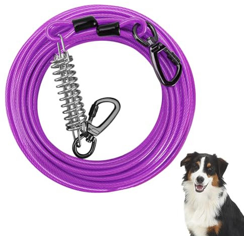 EUIEUT Guinzaglio per Cani in Acciaio 9mx5mm Guinzaglio Addestramento per Cane Corda per Cani Resistente alla Masticazione Guinzagli Lungo per Cane Grande Media Piccola, Viola