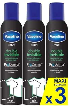 Vaseline Double Invisible (Herren) Pro-derma Antitranspirant Spray 250 ml | 48h Schweißschutz und langanhaltende Frische 3er-Pack