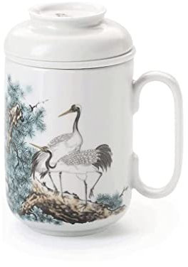 HYKJCSS Tasse Kaffeetasse Klassische Tasse Im Chinesischen Stil, Teetasse Mit Filter, Große Kaffeetasse Aus Keramik Mit Deckel, 400 Ml, Multifunktionale Trinktasse Teetassen Cappuccino Tasse(C)