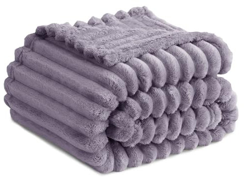 RUIKASI Fleece Throw Blanket for Sofa - Single Fluffy Lilac Purple Throws for Sofas Large, Soft Warm Blanket Throw for Couch, Luxury Decorative Ribbed Bed Blanket 130x150cm