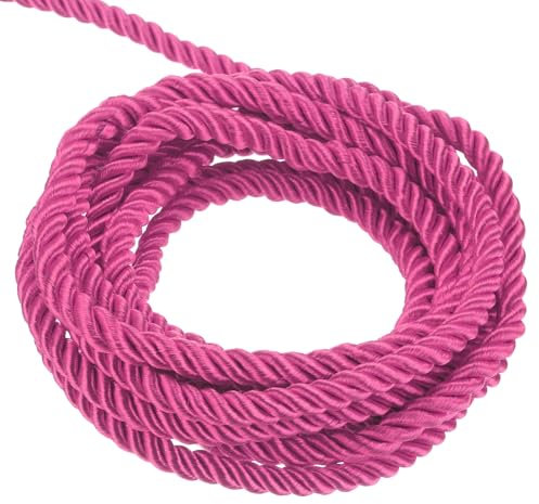 QUARKZMAN Recorte de Cordón Trenzado, 5 Yardas 3mm 3 Hilos Cuerda Trenzada Brillante para Bolsas de Regalo, Cortinas, Decoración de Navidad, Color Rojo Rosa - 5m