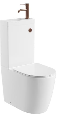Go Bathrooms 2 in 1 Toilet & Sink Includes Bronze Cistern Button & Soft Close Toilet Seat Two Piece Ceramic Rimless Toilet & Basin Space Saver