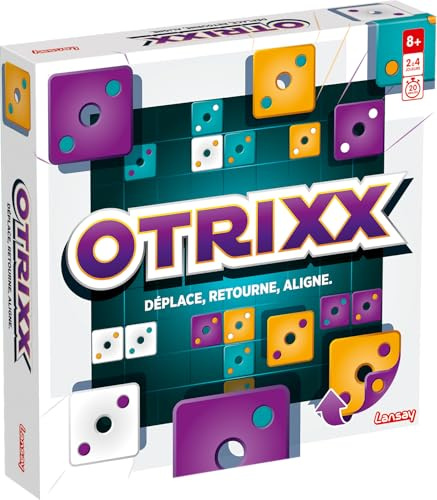 Lansay - Otrixx Brettspiel - Strategie auf dem Spielplan - Ab 8 Jahren | Taktik in der Familie - 51 Wendechips, 3 Würfel und 16 Quadrate - Reihen Bilden zum Sieg - Partien von rund 30 Minuten
