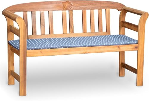 acamp Batam Gartenbank Set wetterfest 2-Sitzer | Gartenbank Holz aus FSC®-zertifiziertem Akazienholz | mit Sitzauflage | Hochwertiges Gartenbank mit Teaköl-Finish & Rosen-Dekor
