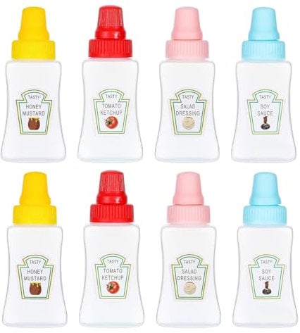 Leseogye 8PCS Mini Sauce Bottle, Mini Ketchup Bottles, 23ml Plastic Squeeze Bottle with Screw Cap for Kids Lunch Box Travel
