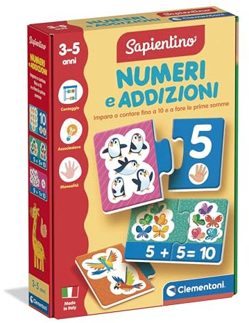 Clementoni Sapientino - Numeri e Addizioni, Gioco Educativo Bambini 3-5 Anni, Puzzle per Riconoscere Le Cifre e Imparare a Contare, Made in Italy, Lingua Italiana, 16840