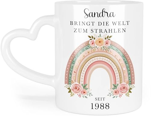 Kiddle-Design Tasse Personalisiert 37. Geburtstag - Bringt die Welt zum strahlen seit 1988-37ter Geburtstag schönes Geschenk Frau Regenbogen Spruch - Herz-Tasse