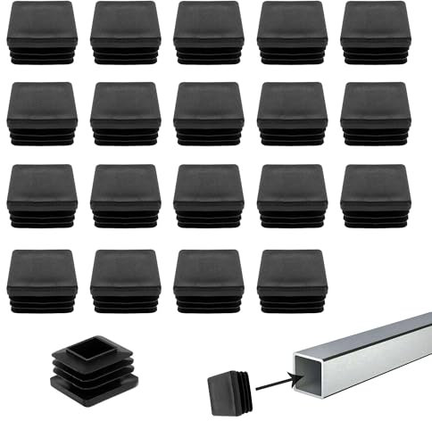 20PCS Plastic Hole Plugs Black Plastic End Caps Square Chair Leg Caps 25mm Table Leg Floor Protectors for Chairs, Desks, Tables, Beds