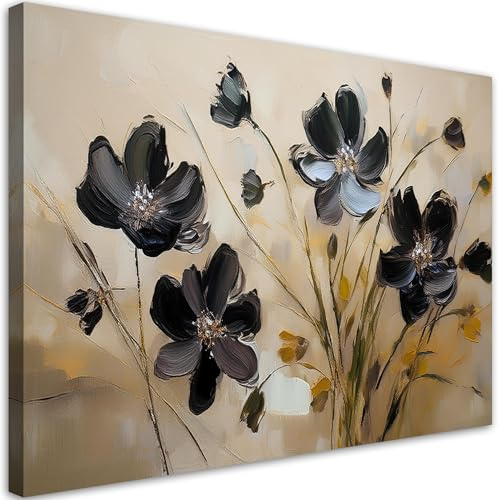 Feeby Leinwandbild - Bilder Wohnzimmer - Gemalte Mohnblumen - 60x40 1tlg - Deko Schlafzimmer - Wanddekoration - Aesthetic - Groß Moderne Bild - Foto auf Leinwand
