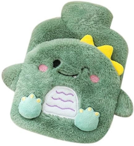 Hot Water Bottles, 400ml Portable Warm Water Bottle with Cover, Cartoon Dinosaur Mini Hot Bottle, Cute PVC Cozy for Pain/Period Relief