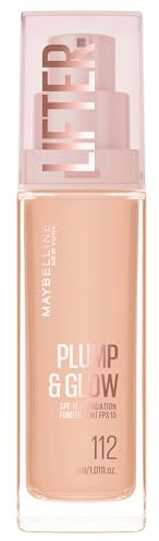 Maybelline Foundation Lifter Plump & Glow, SPF20, Buildable Coverage, 112 | With SPF20, All Day Wear, Buildable and Radiant Coverage, Brighter Skin Overtime, Plump & Glow Foundation