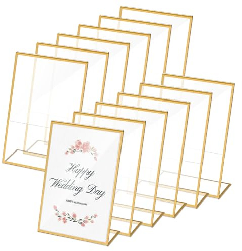 INTERWARM 20 cadre Doré Transparent Support de Panneau en Acrylique de 10.8x16cm Cadres de Numéros de Table de Mariage Présentoir en Forme de L de Menu pour Menu Restaurant Photos de Panneaux Mariage