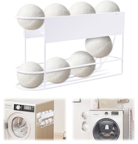 Magnetic Dryer Ball Holder, Metal Basket Organizer for Laundry Room Organization and Storage Automatic Dryer Ball Roller Chute Container Holds 8 Balls for Laundry Room Kitchen Office Storage