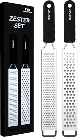 FENGYUEY Rallador de Limón [Original] - Zester de Queso Parmesano Para Jengibre, Nuez Moscada y Chocolate | Cuenta con Mango de Silicona Antideslizante y Cuchilla Afilada de Acero Inoxidable | Negro