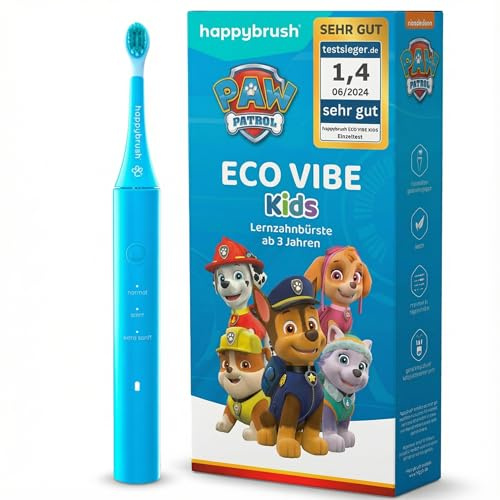 happybrush® Elektrische Zahnbürste Kinder - „Die Höhle der Löwen” - TESTSIEGER* - Kinderzahnbürste im Paw Patrol Design - Einzelpack - 4 Wochen Power Akku