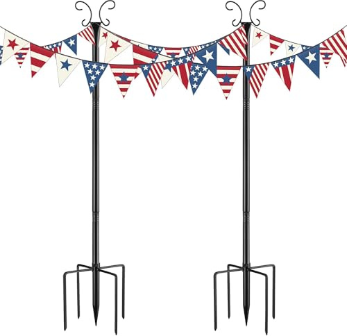 Urban Deco 2 Packs 3M String Light Pole Festoon Light Pole Upgraded Thickened Metal Garden Poles with Hook,Weather-Resistant Outdoor Pole for Lanterns Flags Wind Chimes Bird Feeder Patio Wedding Party