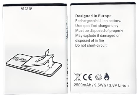 Emporia Wiederaufladbarer Li-Ion-Akku, 2500 mAh, kompatibel mit Smart 3 Mini, Smart 4, S4, Supereasy SE, entworfen in Europa, 3,8 V, 2 Stück