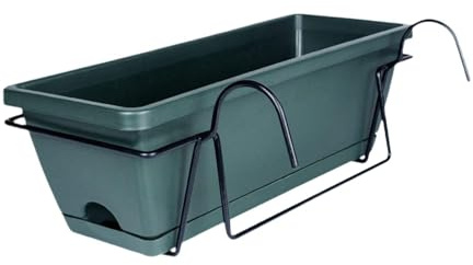 KiBcsLic Balkon Pflanzgefäß mit Tablett Und Gestell, Blumentopf mit Abflussloch für Terrasse, Außenbereich, Fensterkasten, Pflanzgefäß, 43,2 X 19,8 X 15 cm, dunkelgrün