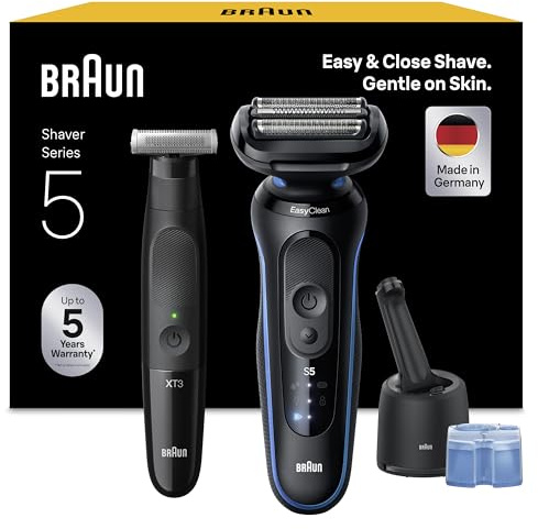 Braun Bundle mit Series 5 Rasierer Herren Elektrisch, Rasierapparat, Wasserdicht, Made in Germany, 52-B7000cc, Blau + Series XT3 Gesicht & Körper, Wasserdicht, XT3200, Schwarz