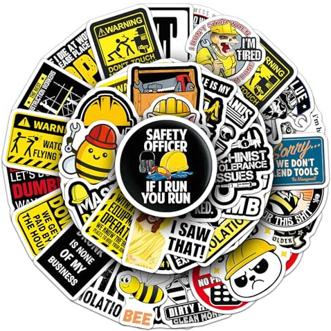 Hard Hat Aufkleber für Laptop(50PCS),Geschenk für Erwachsene,Sicherheitsmütze ästhetisch Wasserdicht Vinyl Stickers für Kindle Auto,Motorräder Fahrrad Gepäck Scrapbook,Skateboard Gitarre