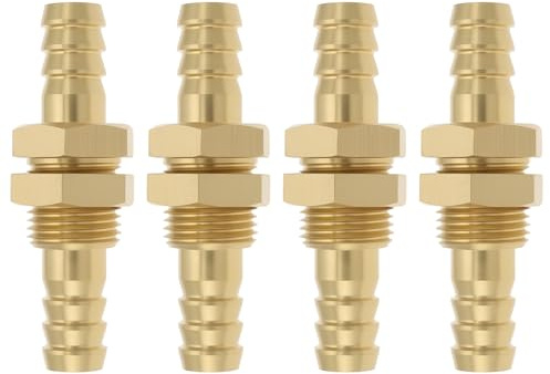 YINETTECH 4x 8MM Messing-Durchführungs-Doppelverschraubungs-Schlauchverbinder-Adapter für Kraftstoff- Wasser- Und Luftboot-Verrohrung