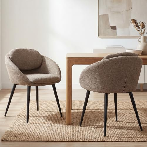 DAYALANE Moderne Esszimmerstühle 2er Set Rund Polsterstuhl mit Armlehne Chenille Küchenstühle mit Doppellagige Rückenlehne für Esszimmer Schlafzimmer und Wohnzimmer, Braun