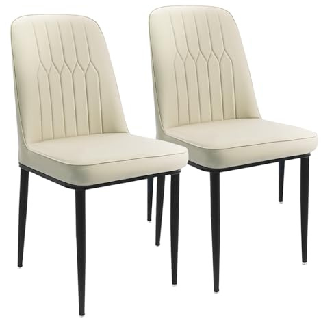 Durrafy Esszimmerstühle 2er Set aus Kunstleder, Gepolsterte Küchenstühle mit Hoher Rückenlehne, Moderne Polsterstühle mit Metallbeinen, Robuste Esszimmerstühle für Esszimmer Küche Wohnzimmer, Creme