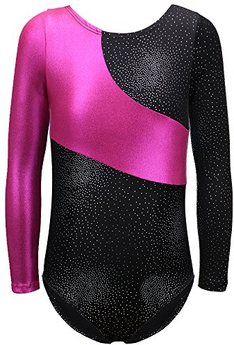DAXIANG Gymnastikanzug Kinder Mädchen Langarm Ballett Ballettröckchen Kleid Trikotanzug Tanz Kleid Ballett Ballettröckchen Gymnastik Trikotanzug Akrobatik (130(6-7Y), Pink)