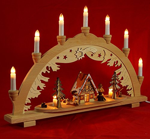 Wichtelstube-Kollektion XXL Schwibbogen Innenbeleuchtet Holzfäller Original Vogtland Souvenir Schwippbogen Lichterbogen
