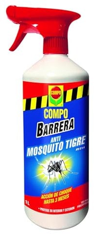 COMPO Barrera de insectos Insecticida para mosquito tigre, Acción de choque hasta 3 meses, Para interior y exterior, 1 L