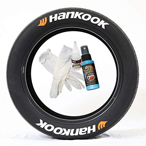 Tire Stickers HANKOOK – Zubehör für die Kennzeichnung von Reifen – Bastelset mit Kleber & Reiniger / 43,6 – 45,7 cm (17 – 18 Zoll) Wheels / 1,50 Zoll / Weiß / 8 Stück