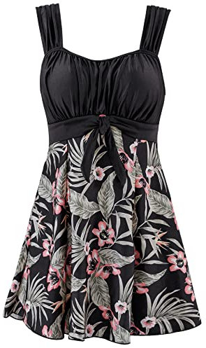 Wantdo Costume Intero a Vita Alta Curvy Estate Coatumi Copri Nascondi Pancia Costume da Bagno Taglie Forti Piscina Mare Viaggia Stampa Begonia 50-52