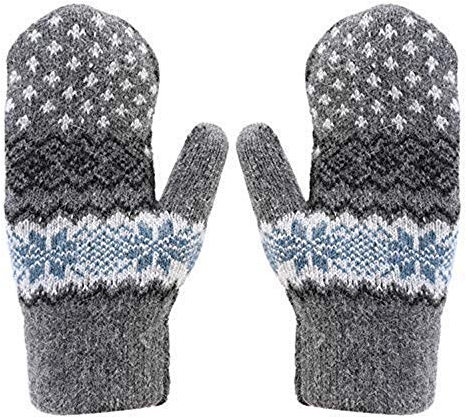 Handschuhe Damen Fäustlinge Verdickte Winterhandschuhe Schneeflocke Muster Damenhandschuhe mit Fleecefutter Weiche Strickhandschuhe Warme Handschuhe Fausthandschuhe für Freizeit Outdoor Sport