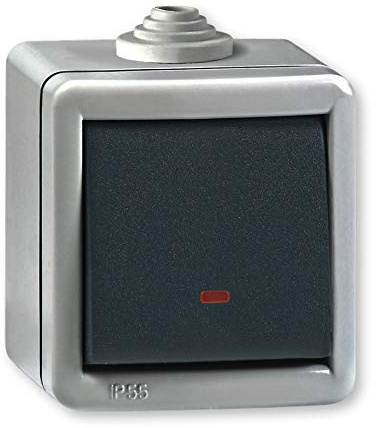 Ein/Aus Aufputz Schalter mit Glimmlampe 10AX/250V~ / IP 55 (Metallausführung) Grau mit Wippe in Anthrazit