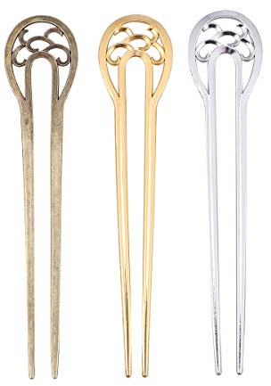 Lurrose 3pcs épingles à cheveux en forme de de cheveux vintage chignon chinois broche épingle à cheveux classiques (Bright Golden + Silver + Bronze)